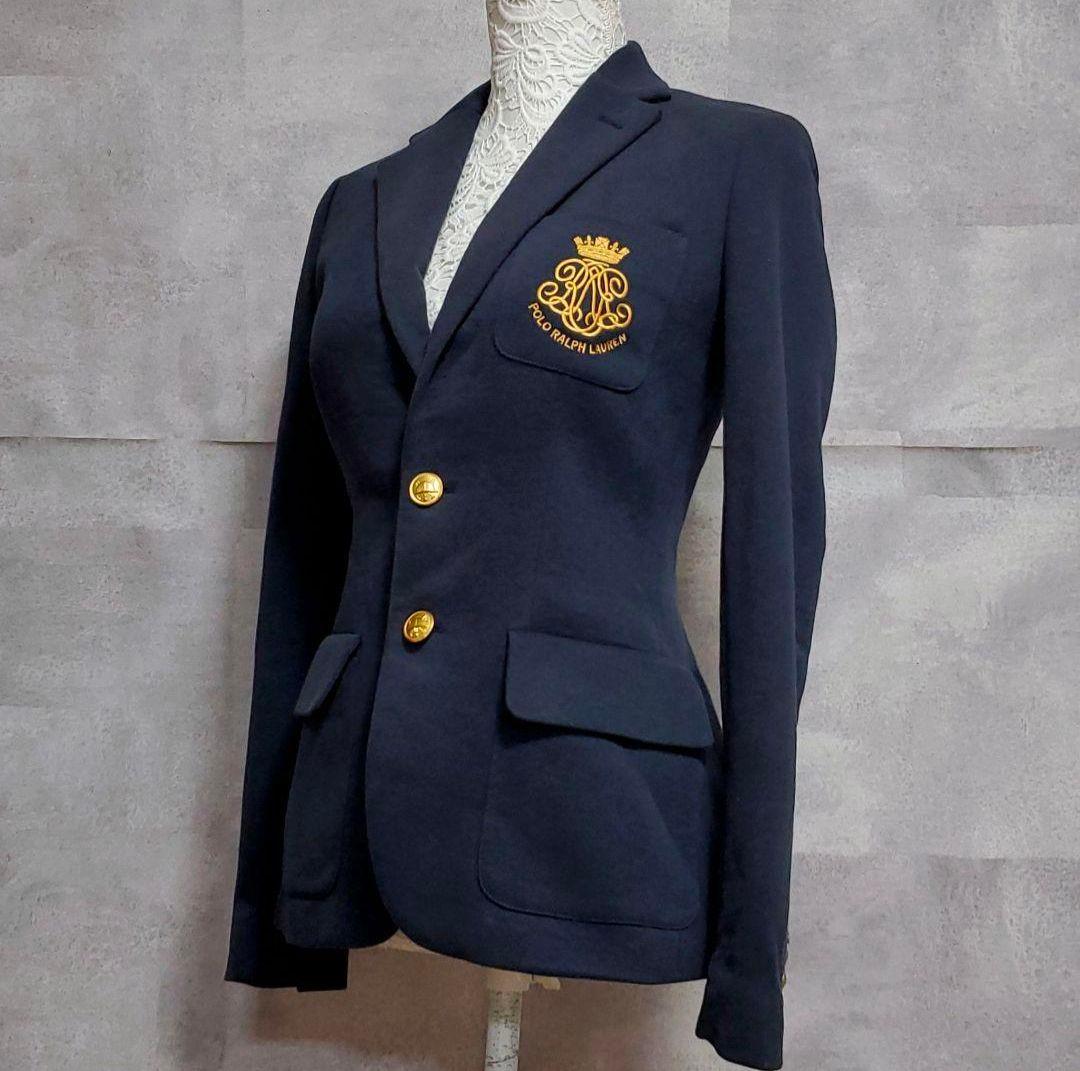 S ポロラルフローレン エンブレム刺繍ワンポイント ブレザー 紺 金ボタン