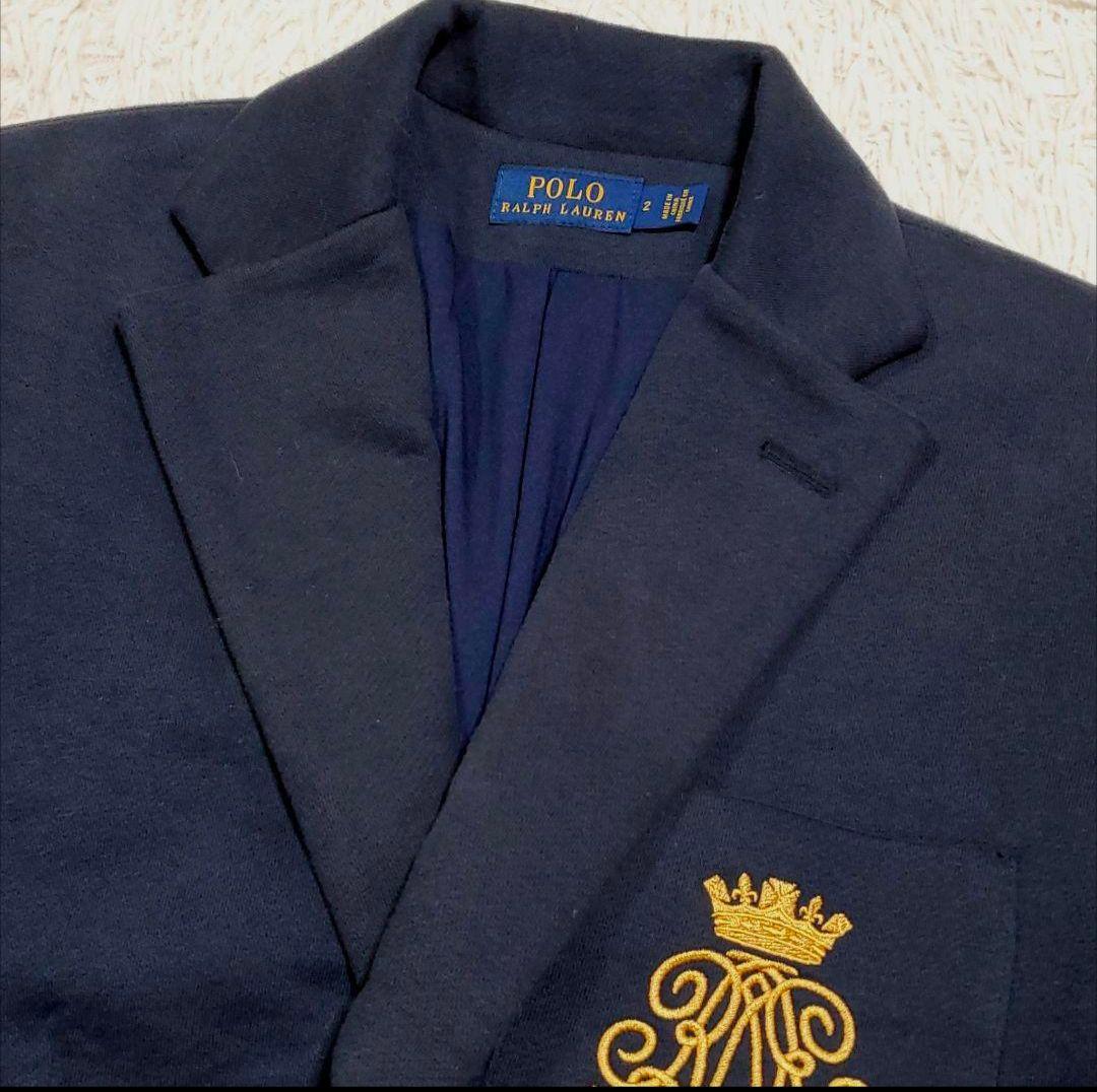 S ポロラルフローレン エンブレム刺繍ワンポイント ブレザー 紺 金ボタン