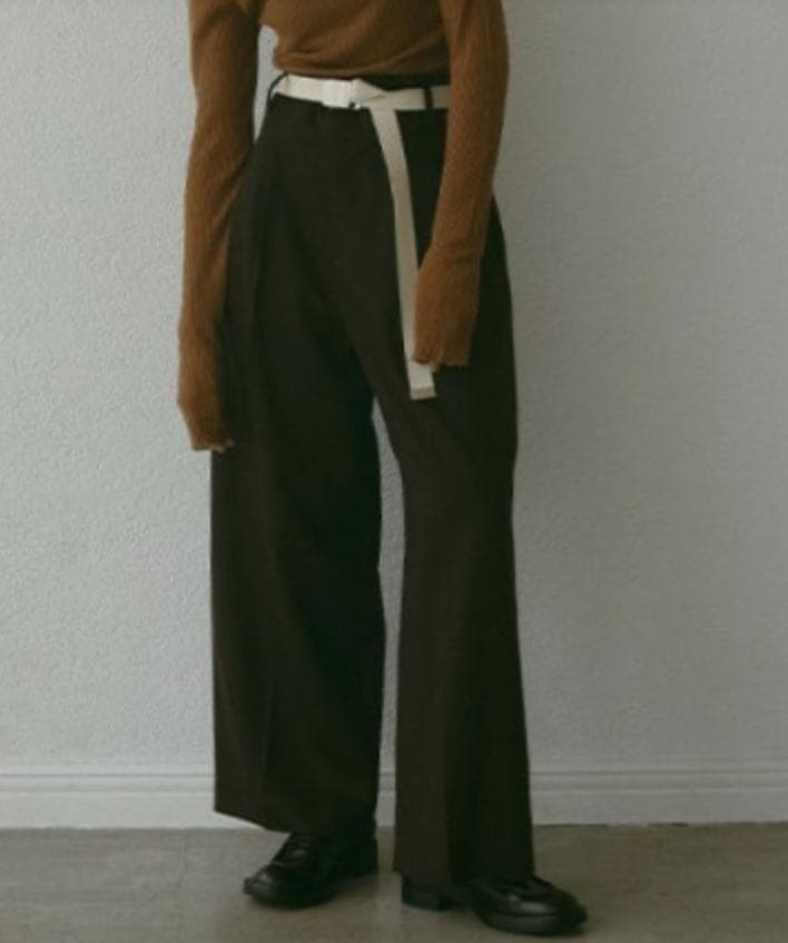 新品・未使用【ETRE TOKYO】ダブルクロスベルテッドセミワイドパンツBR