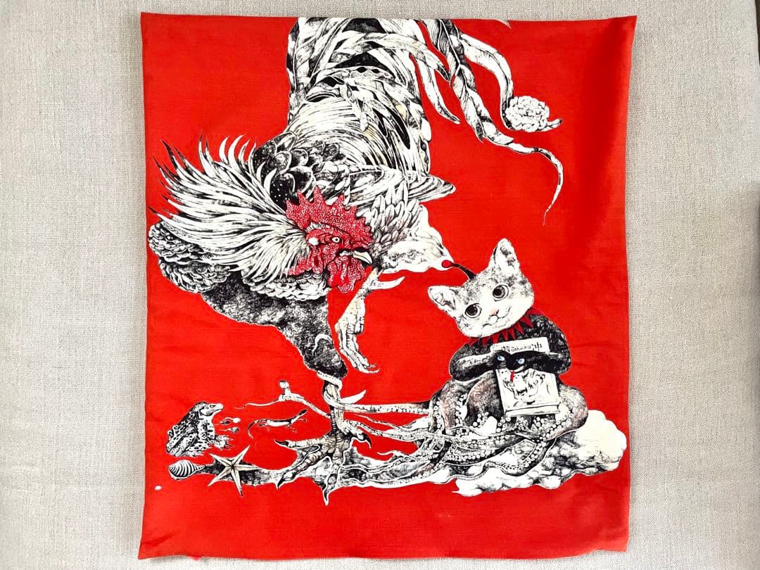 ヒグチユウコ　若冲雄鶏図　座布団カバー