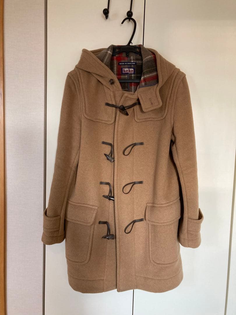 BLUE BLUE メンズ ベージュダッフルロングコート フード付き