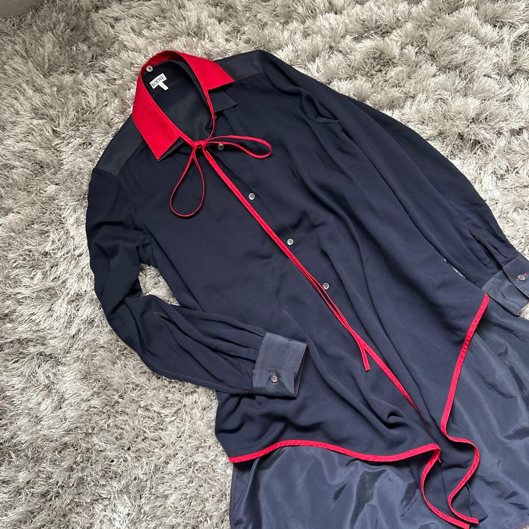 ロエベ　ロングシャツ　シャツドレス　袖シースルー　ターンアップ