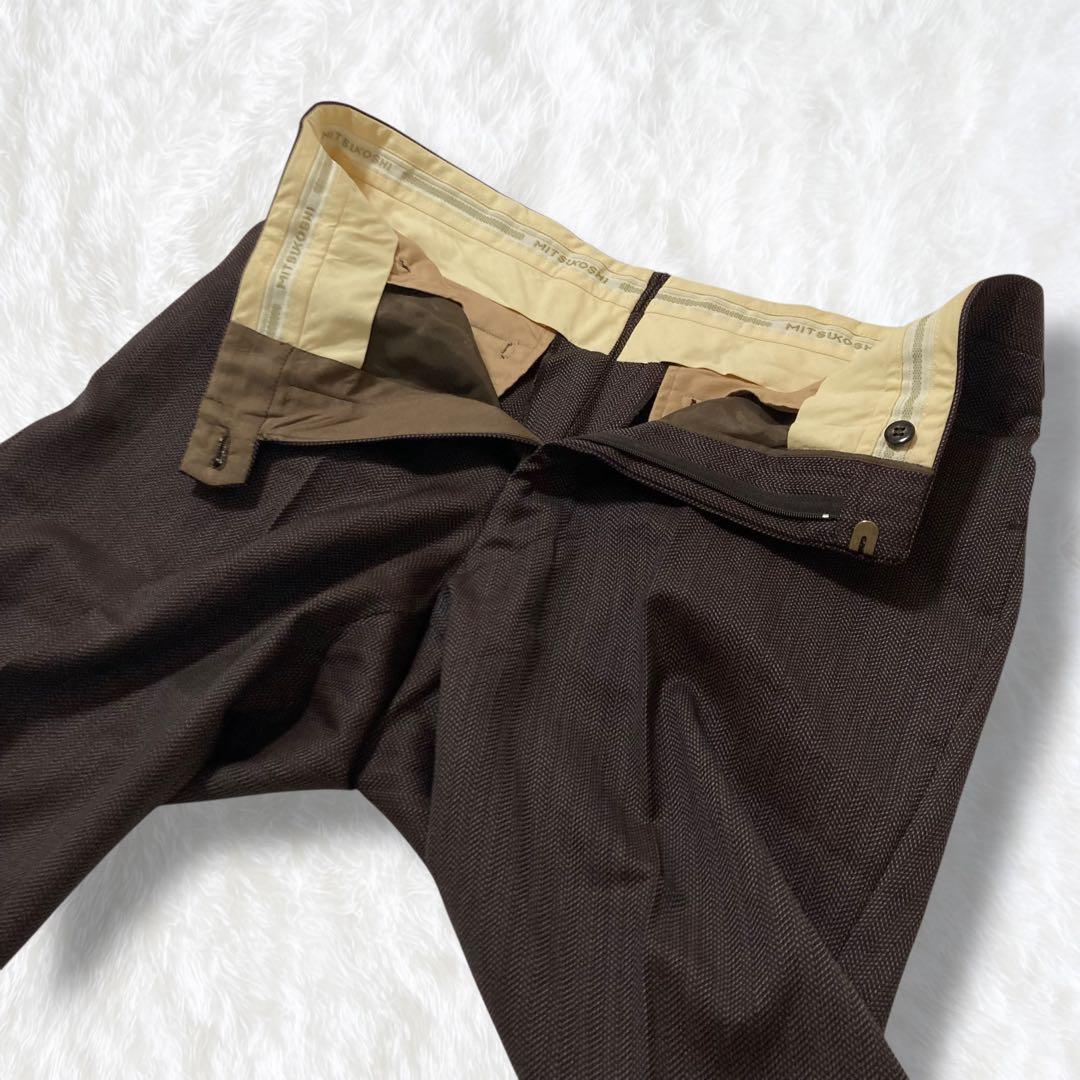美品 三越 スーツ ヘリンボーン ブラウン 高級生地 MITSUKOSHI