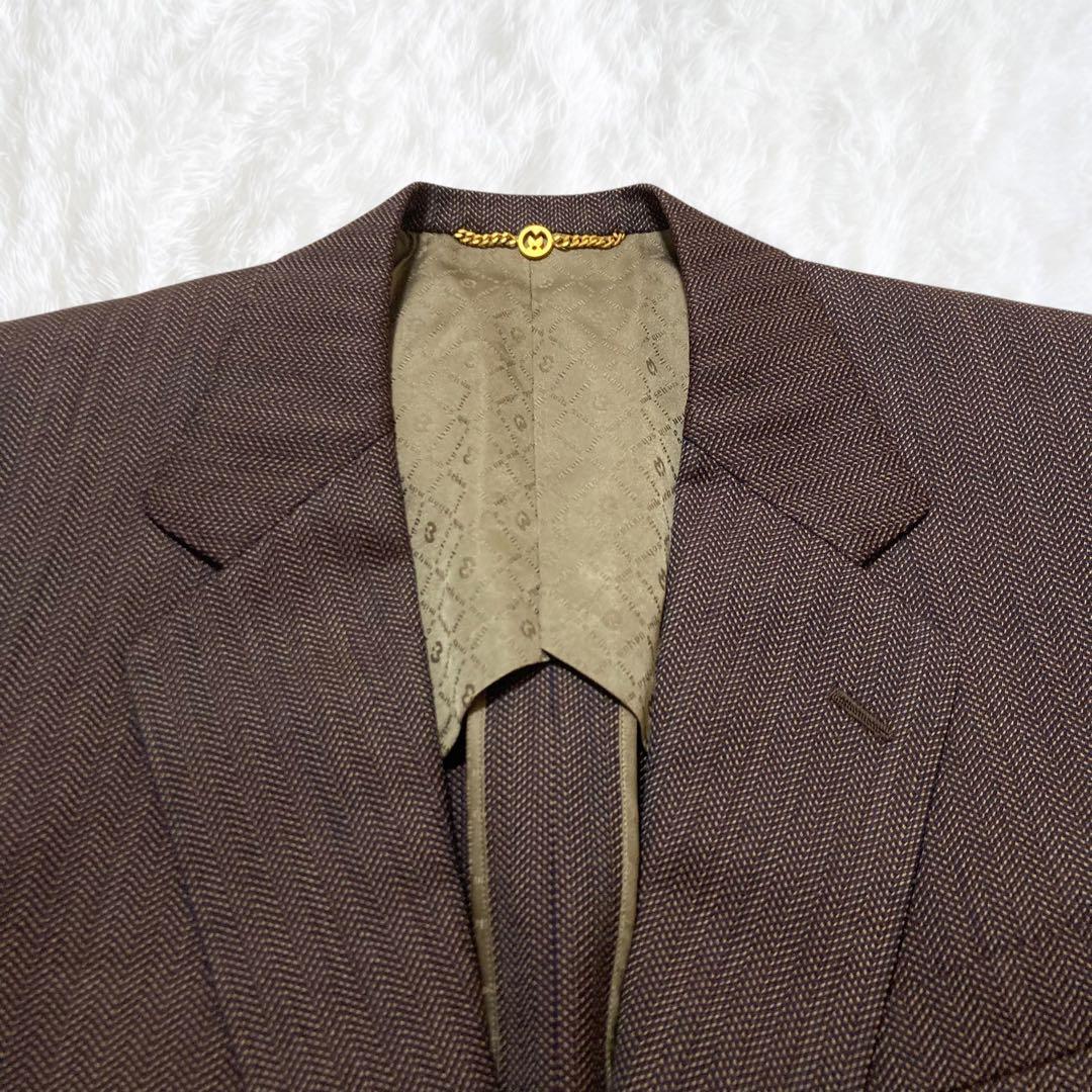美品 三越 スーツ ヘリンボーン ブラウン 高級生地 MITSUKOSHI