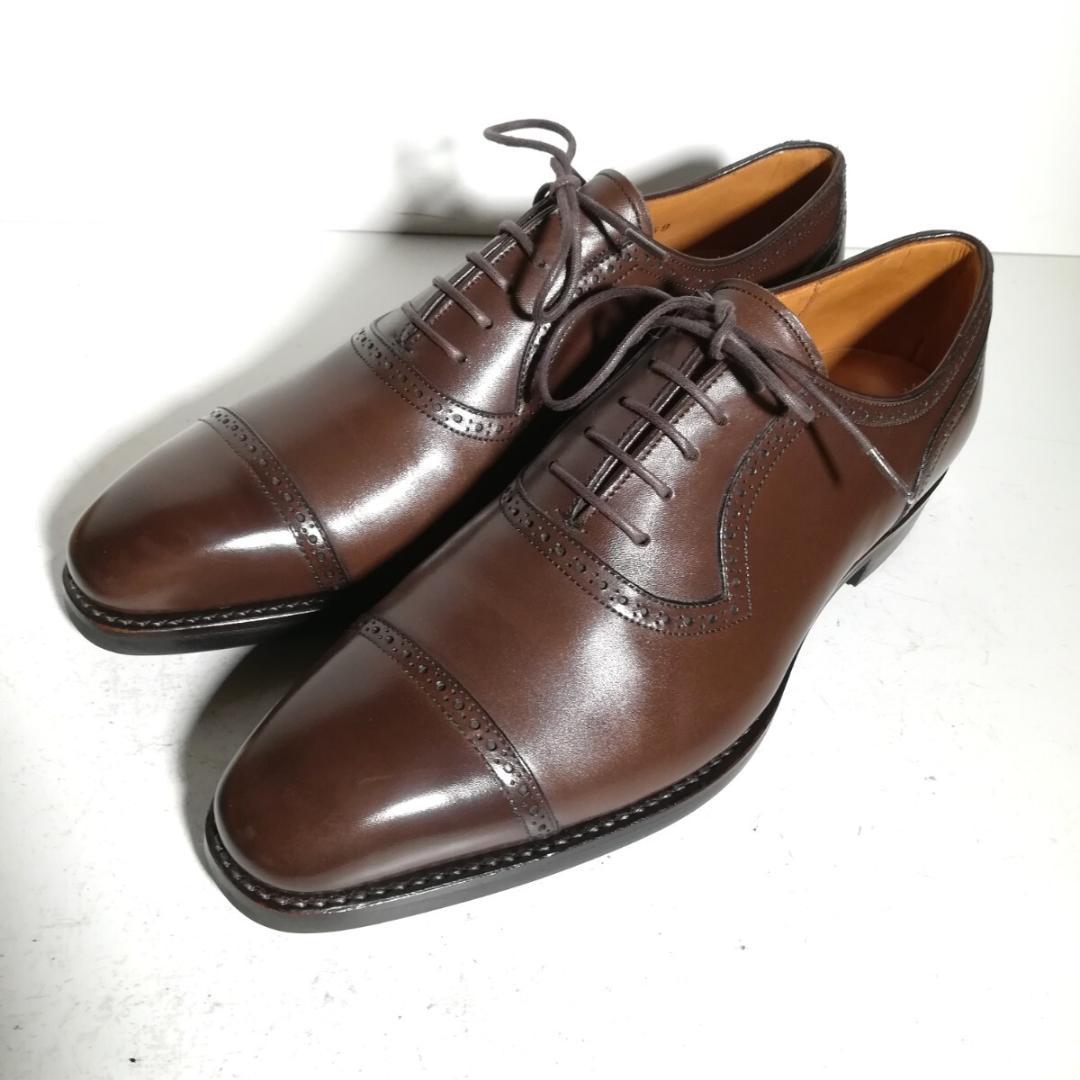 c0683 未使用に近い 値下げ不可 三陽山長 パンチドキャップトゥ 6.5 茶