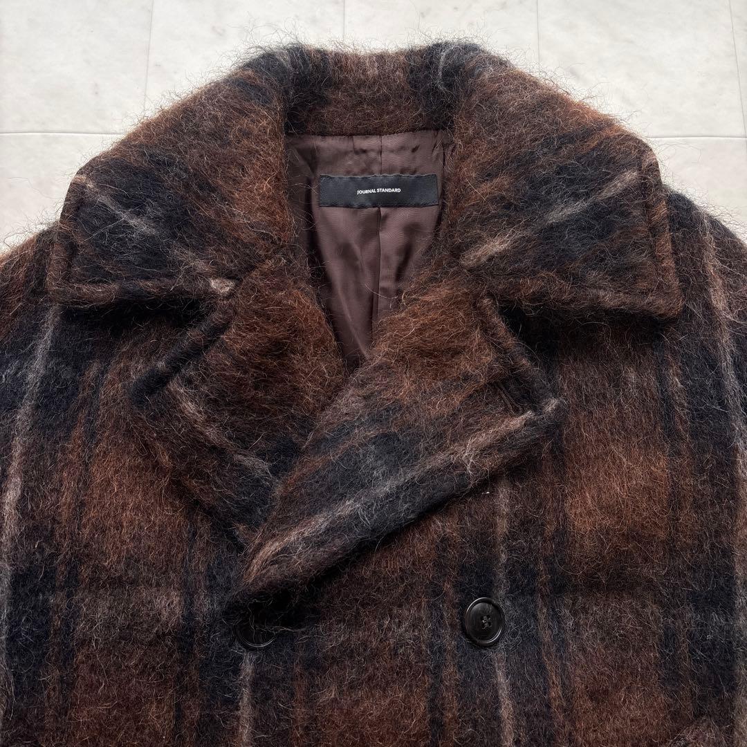ジャーナルスタンダード 美品 シャギーチェックWブレストコート 茶 チェック
