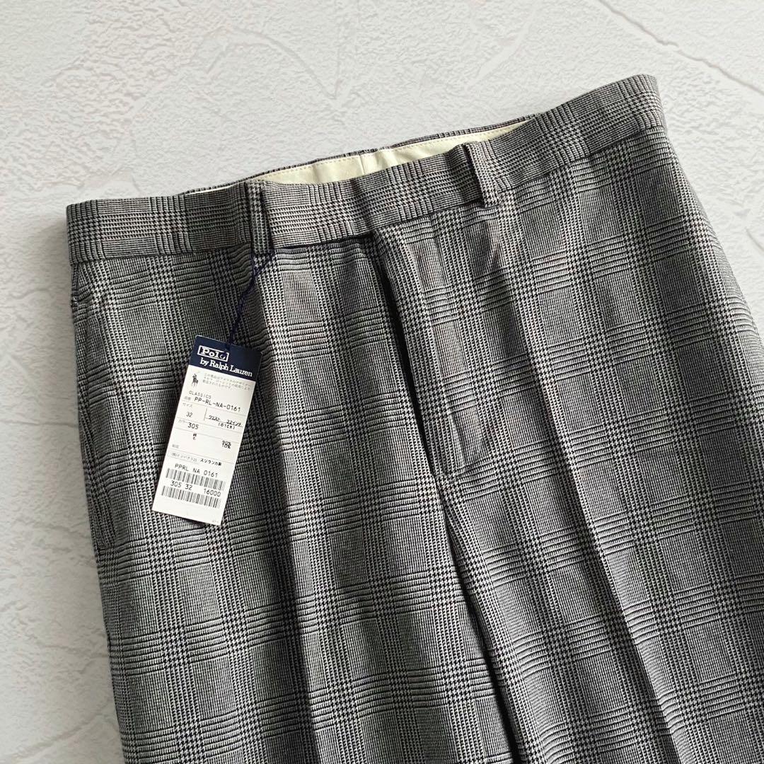 【新品未使用】ポロラルフローレン グレンチェック コットン ウール スラックス