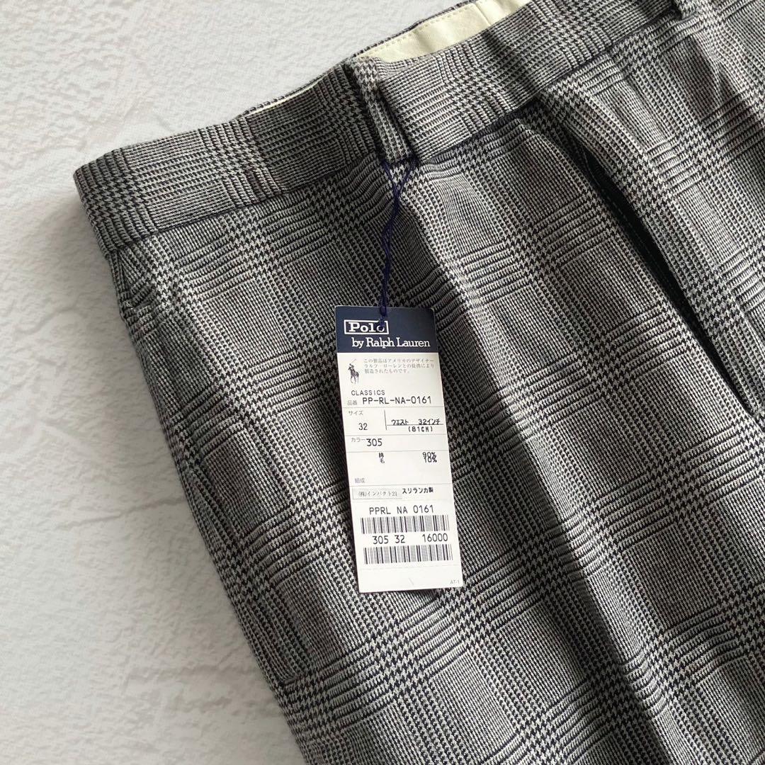 【新品未使用】ポロラルフローレン グレンチェック コットン ウール スラックス
