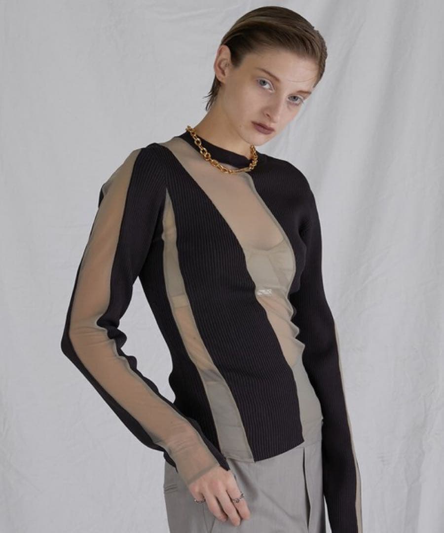 トップス PRANK PROJECT Sheer Docking Rib Knit