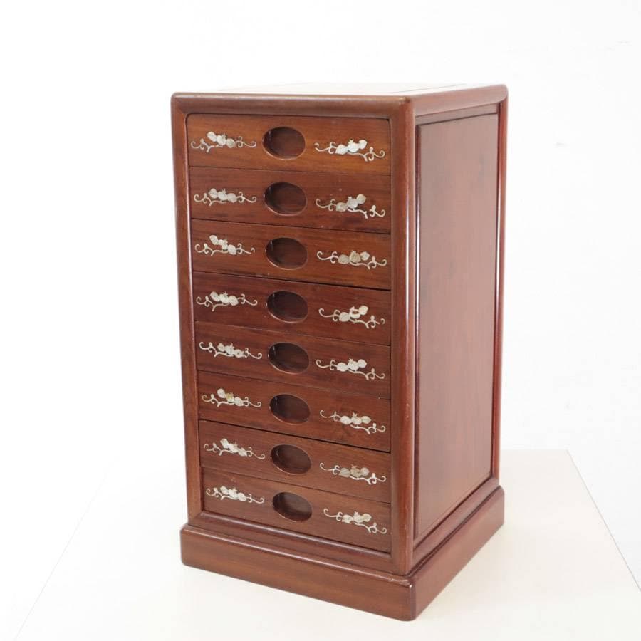 高級銘木 唐木 花梨無垢 螺鈿細工 サイドチェスト 8杯 小箪笥 H60cm