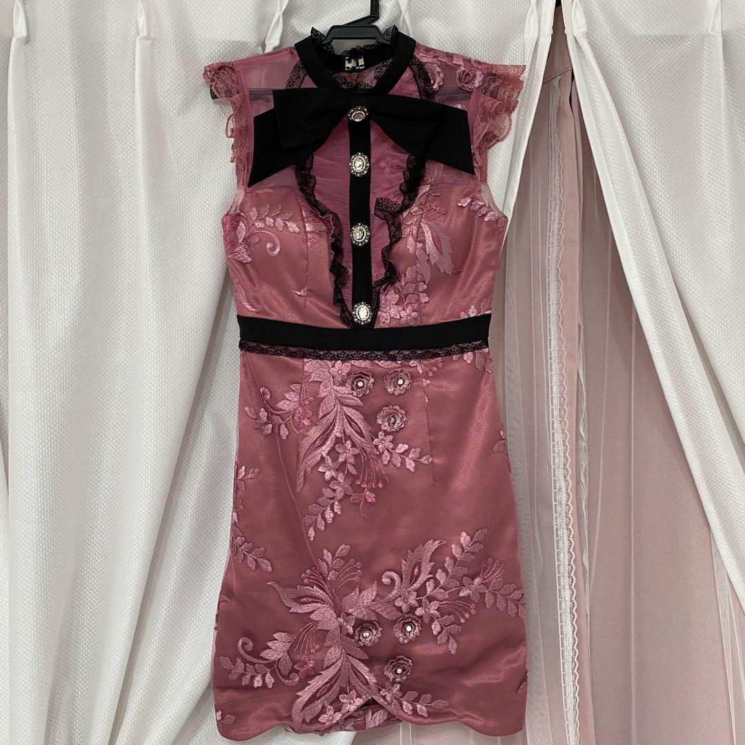 ローブドフルール　ピンク　花柄　リボン　キャバドレス ワンピース　ローズピンク