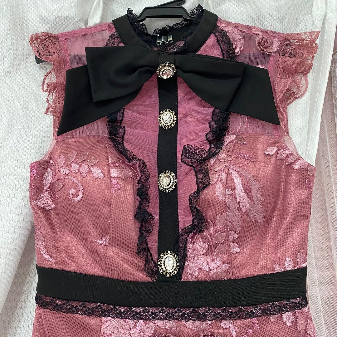 ローブドフルール　ピンク　花柄　リボン　キャバドレス ワンピース　ローズピンク