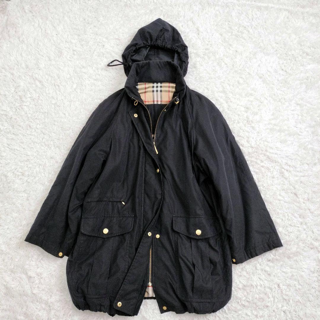 バーバリー　モッズコート　ノバチェック　ドロスト　　黒　ブラック