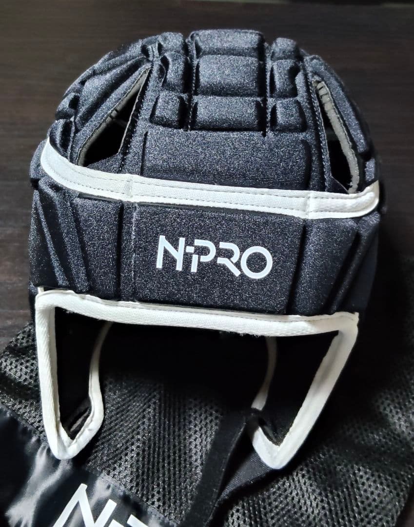 N-PRO ヘッドギア ブラック✕ホワイト メッシュバッグ付き