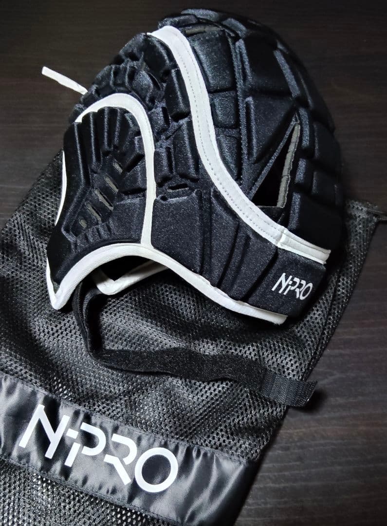 N-PRO ヘッドギア ブラック✕ホワイト メッシュバッグ付き