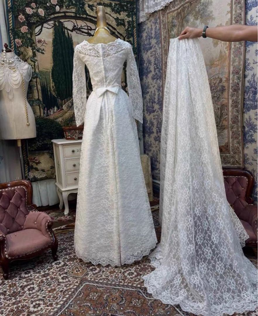 アメリカ産1970sホワイトレースウェディングドレス 花嫁