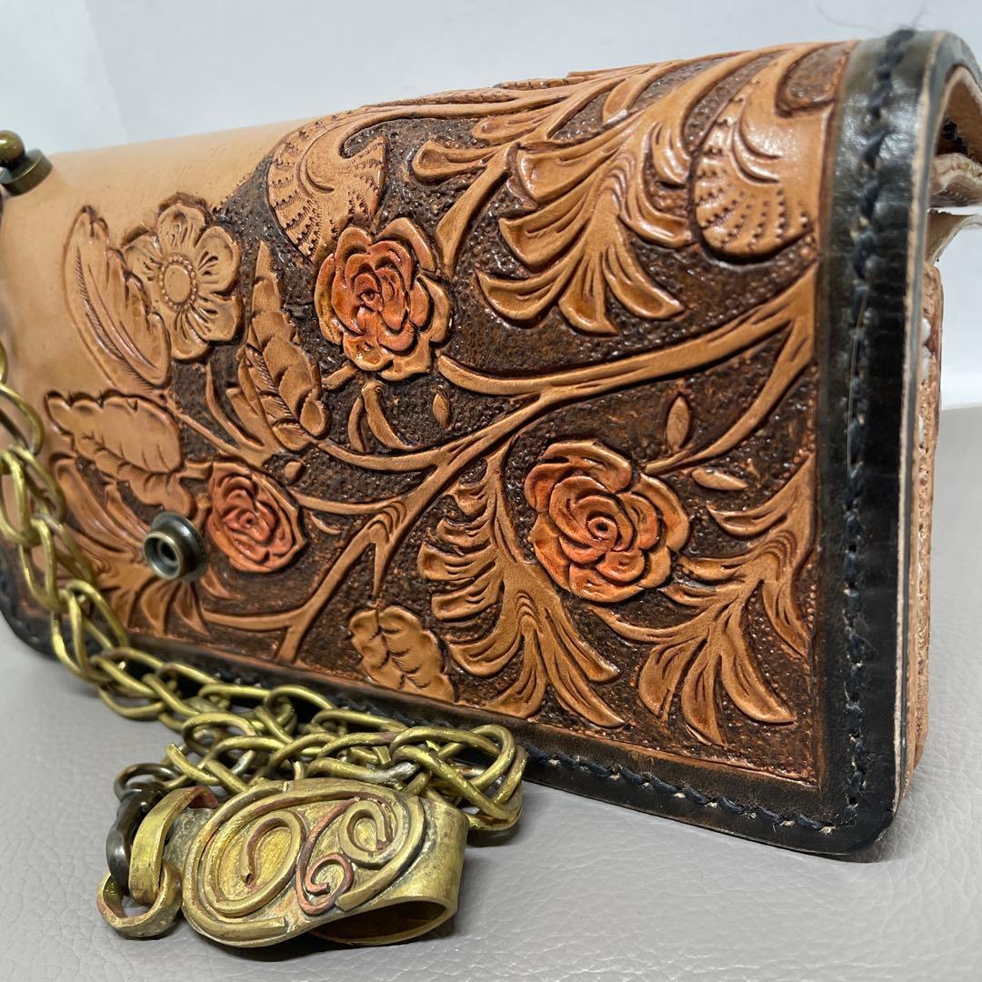 ロングウォレット　手縫い　ウォレットチェーン　ちょっとビンテージ