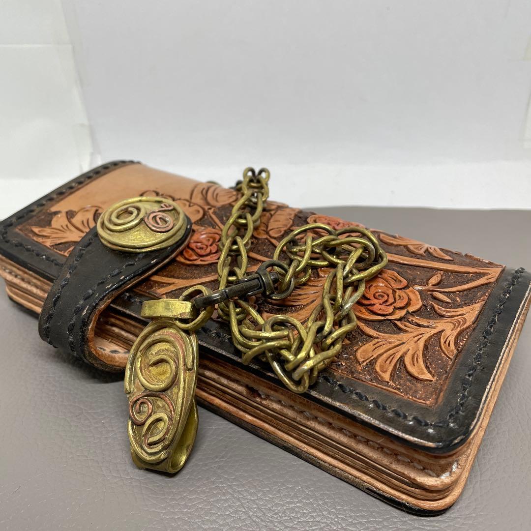 ロングウォレット　手縫い　ウォレットチェーン　ちょっとビンテージ