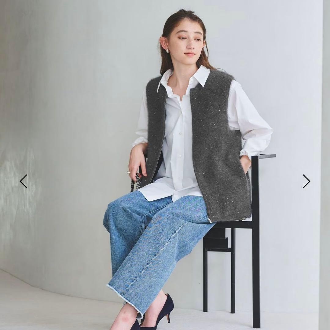2025AW 現行品　フォックスカシミヤ スパンコール ジップ ベスト