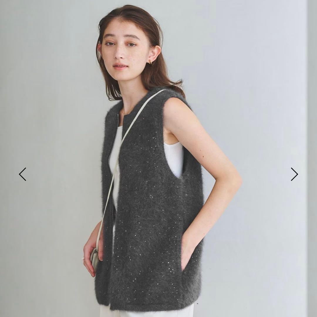 2025AW 現行品　フォックスカシミヤ スパンコール ジップ ベスト