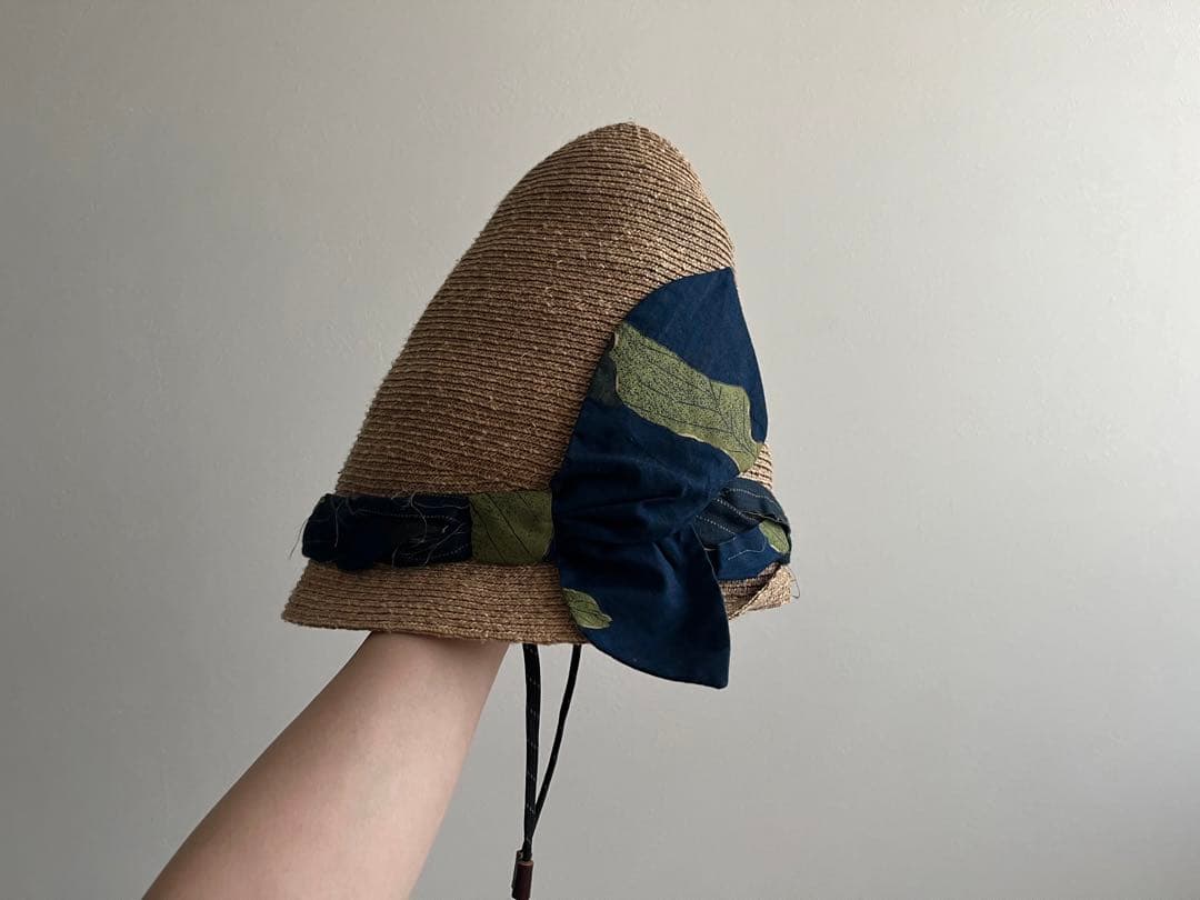 KAPITAL リボン付き麦わら帽子 7 1/4 ベージュ/ネイビー