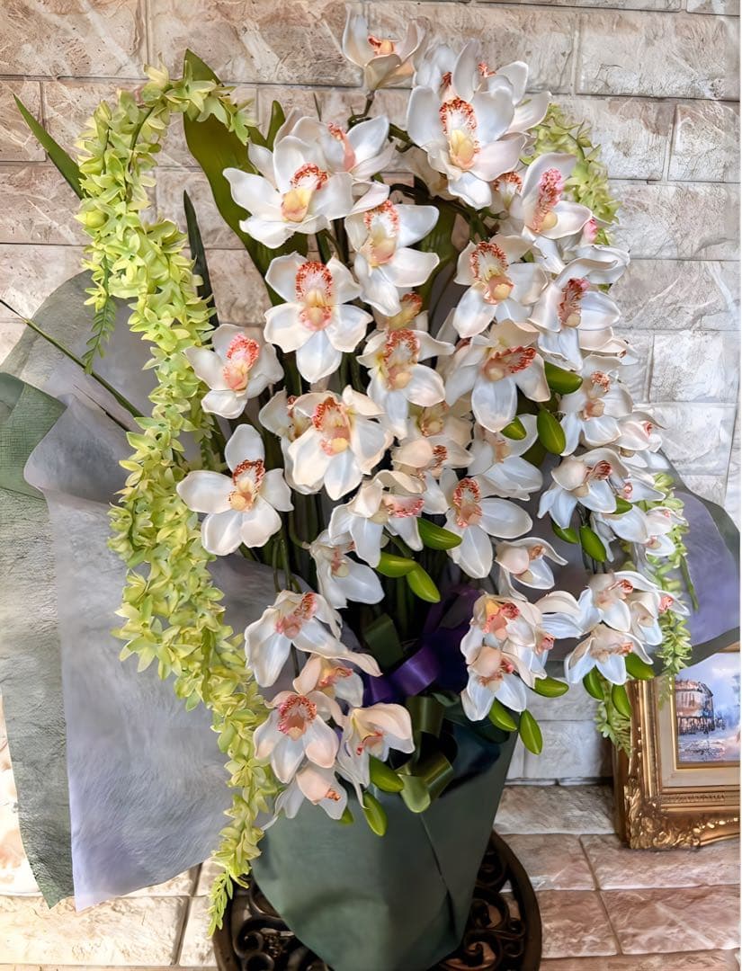 光触媒　人工観葉植物　フェイクグリーン　胡蝶蘭　シンピジューム６本立ち