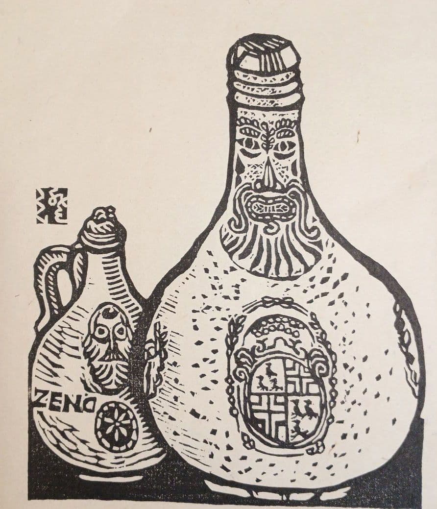 川上澄生黒刷り版画ひげ徳利 昭和35年出版