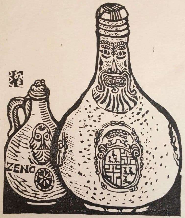 川上澄生黒刷り版画ひげ徳利 昭和35年出版