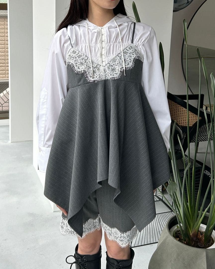 新品未使用タグ付き自宅保管 レース チュニック ミニワンピ 重ね着 レイヤード