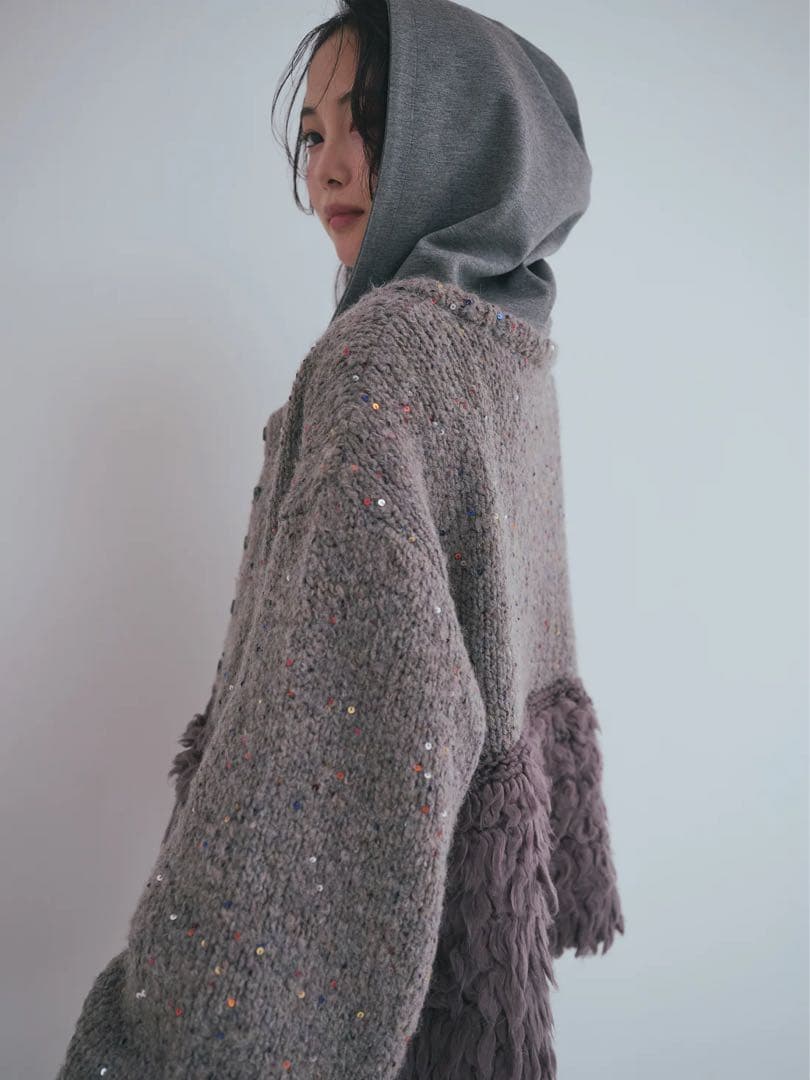 トップス andequal fringe design gritter knit