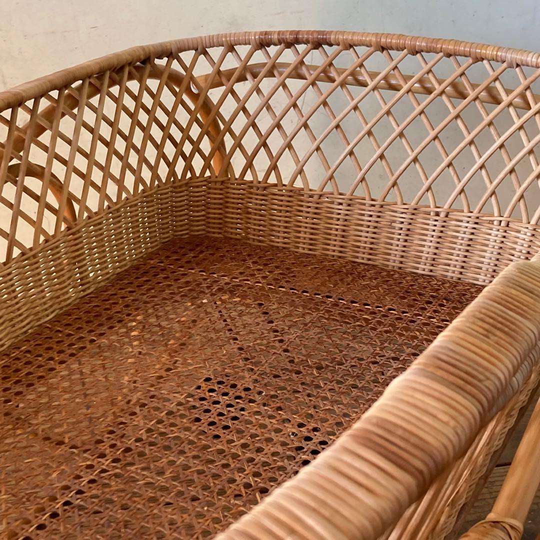 ヴィンテージラタン ベビーベッド 折り畳み キャスター クーファン アンティーク