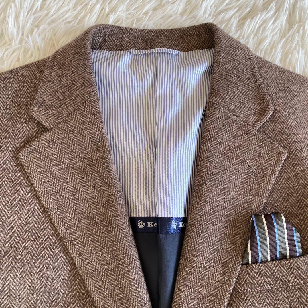 未使用級✨タスマニア製メリノウール　ケント　テーラード　ヘリンボーン　土色　XL