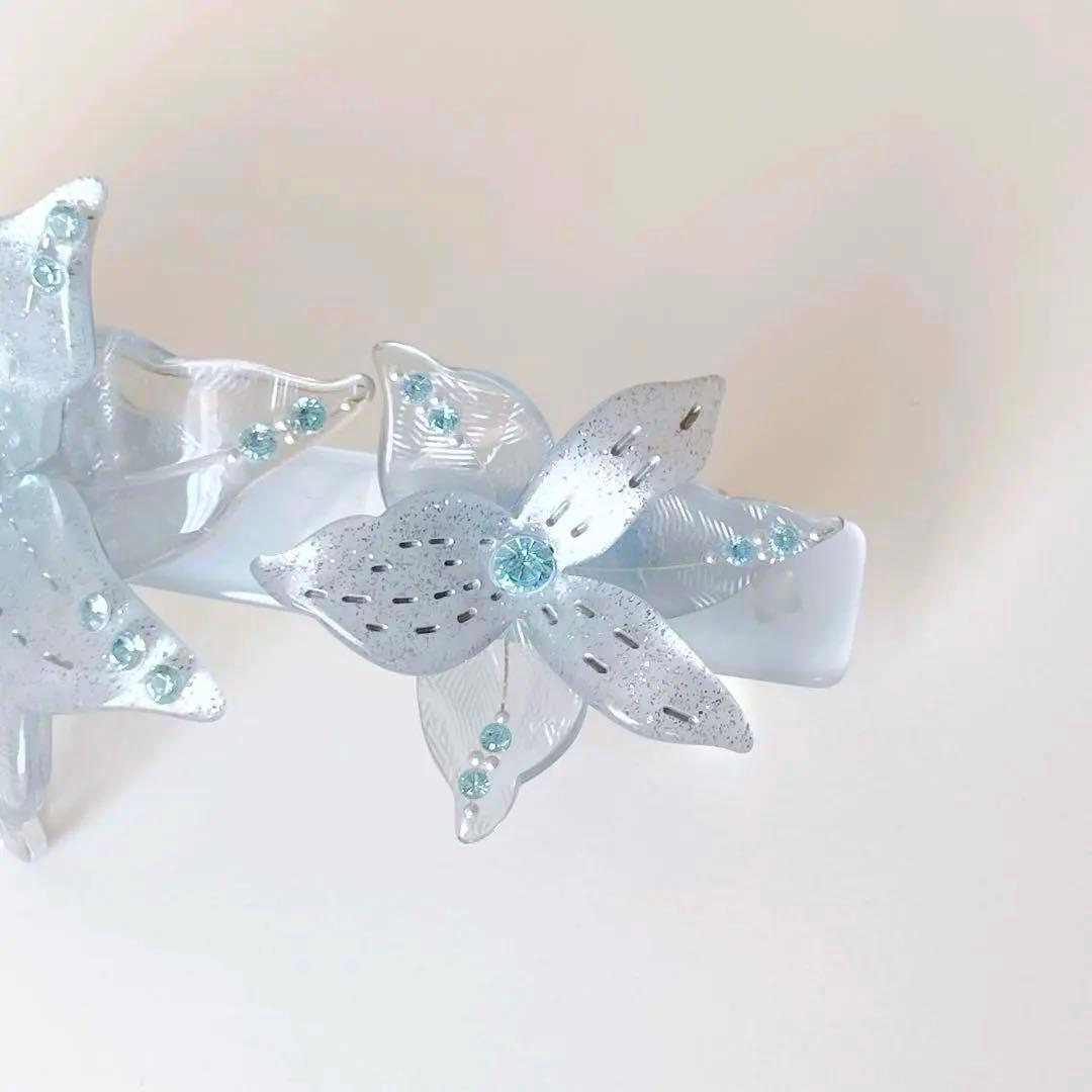 【状態良好】アレクサンドルドゥパリ バレッタ お花モチーフ 水色