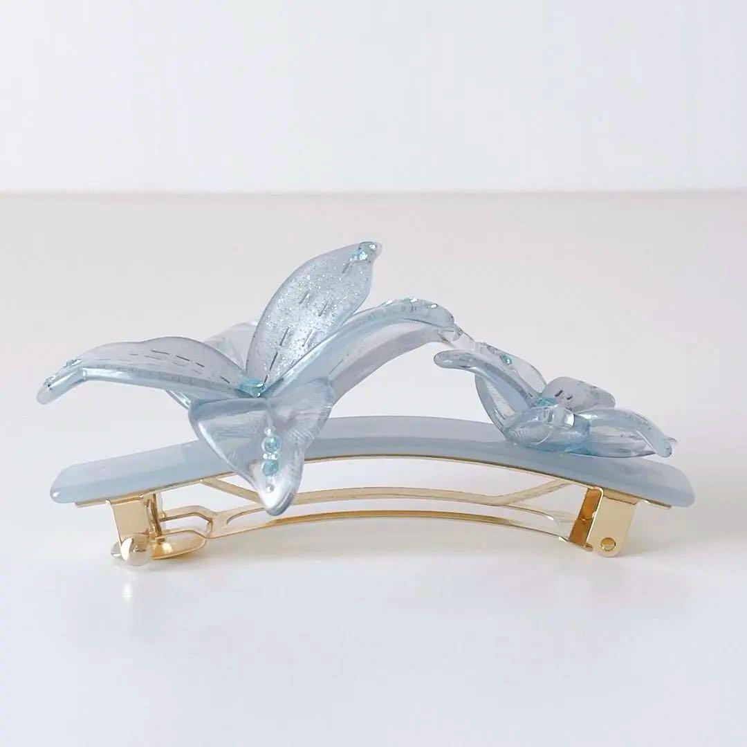 【状態良好】アレクサンドルドゥパリ バレッタ お花モチーフ 水色