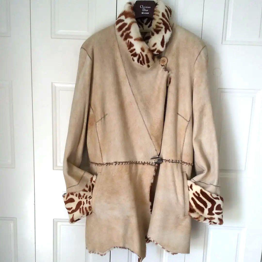 最終セール★ideu フランス製ラム毛皮コート★ゼブラ柄 L