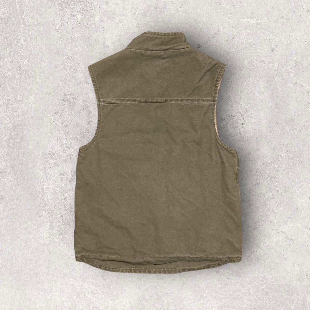 【カーハート】ダック地ベスト　裏ボア　モスグリーン　S 人気カラー　f