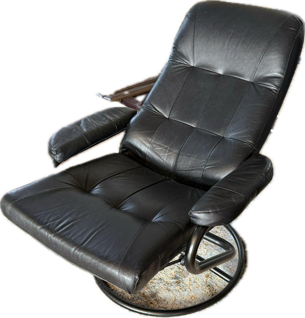 皮革製　リクライニングチェア 黒