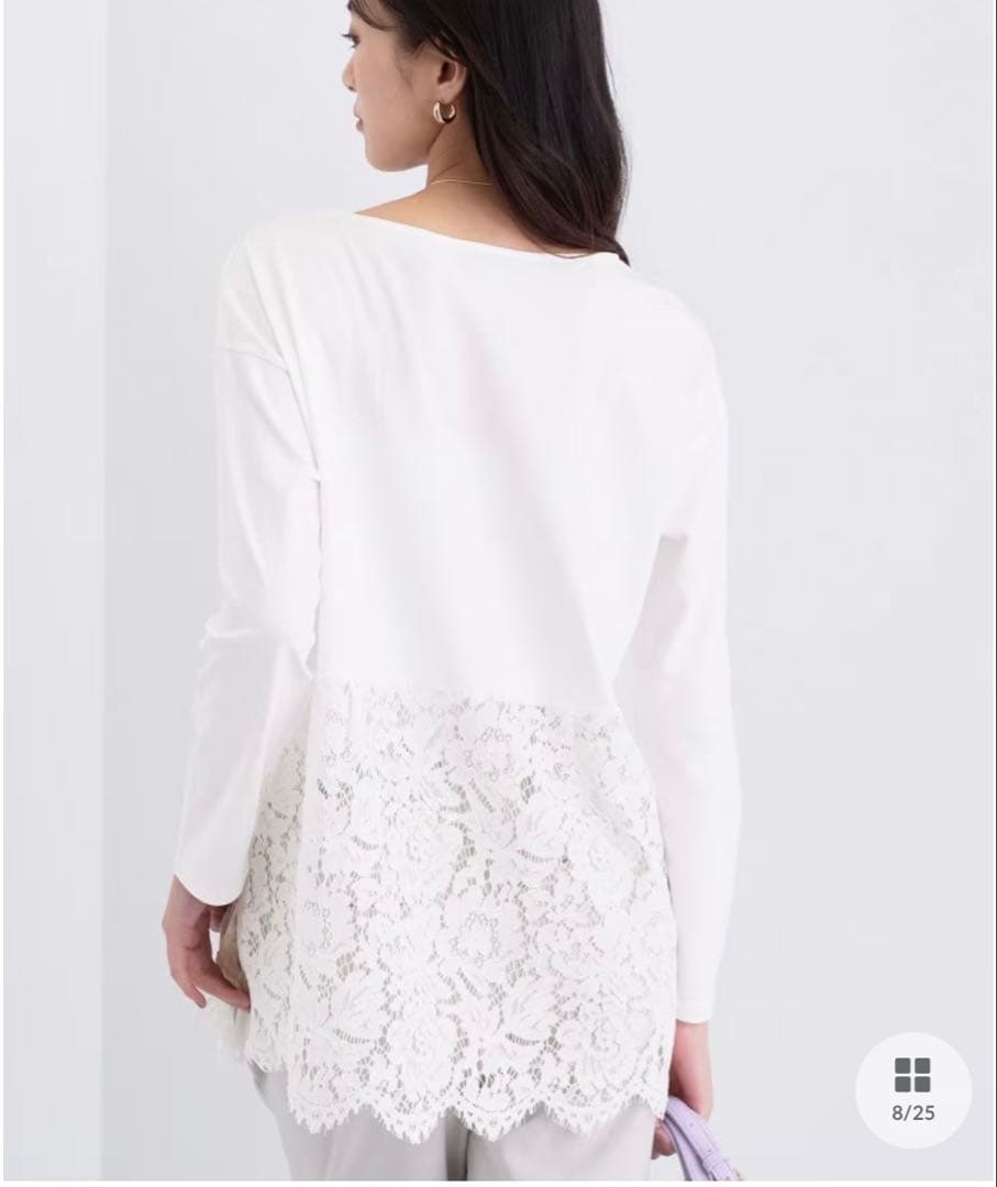 INDIVI【レイヤードにおすすめ】レース切り替えカットソー　38号白