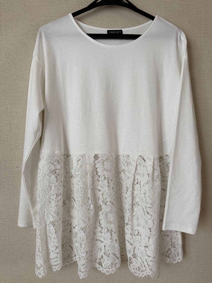INDIVI【レイヤードにおすすめ】レース切り替えカットソー　38号白
