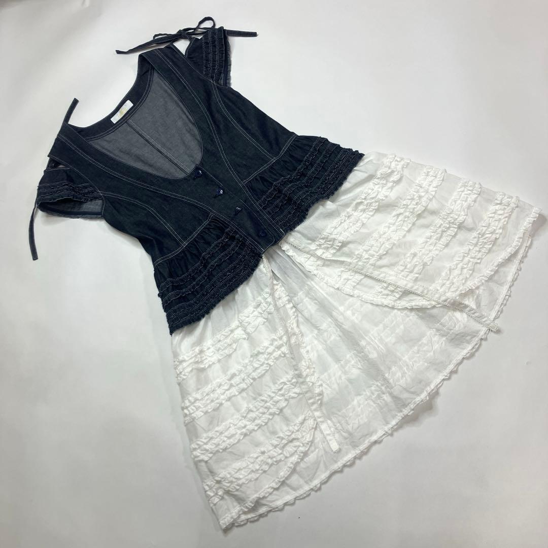 【美品】ピンクハウス 綿ローン使い デニムベスト/2023年