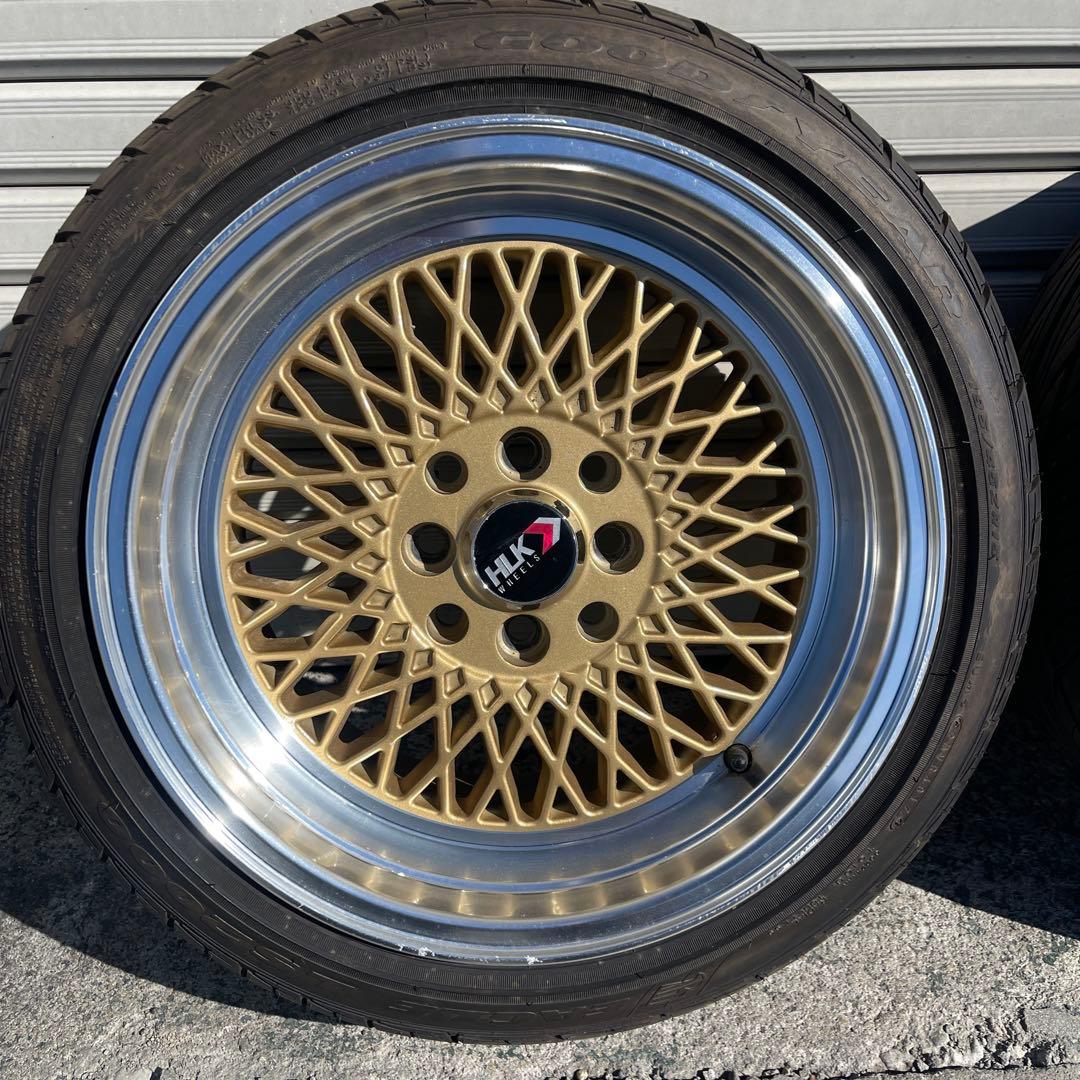 HLK 15インチ ゴールドメッシュホイール8Jインセット+25