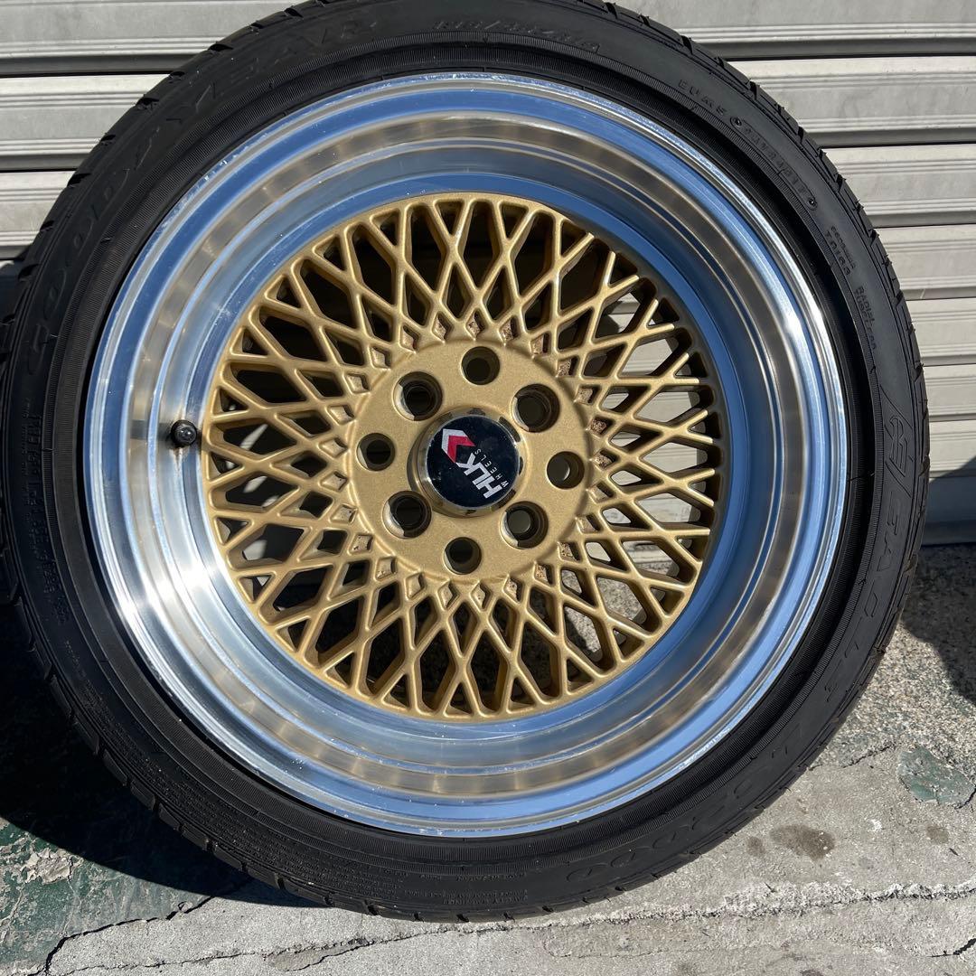 HLK 15インチ ゴールドメッシュホイール8Jインセット+25