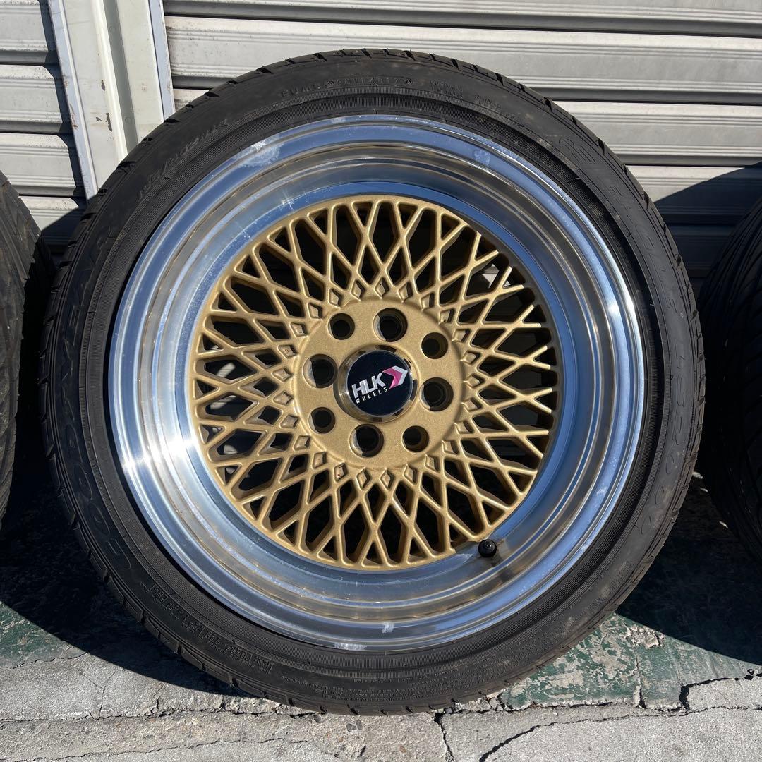HLK 15インチ ゴールドメッシュホイール8Jインセット+25