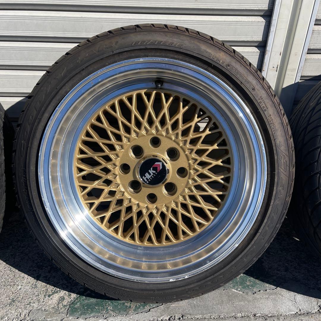 HLK 15インチ ゴールドメッシュホイール8Jインセット+25