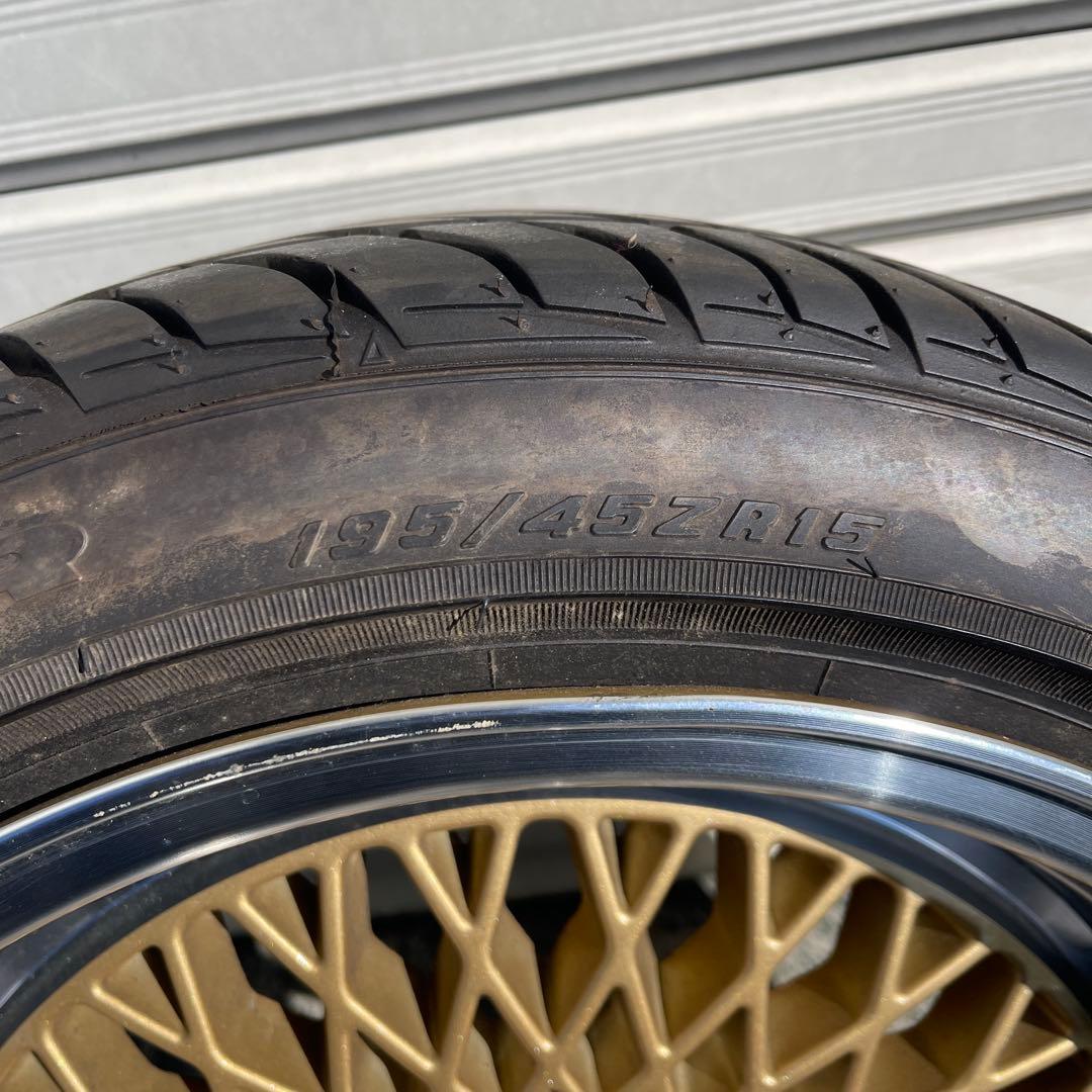 HLK 15インチ ゴールドメッシュホイール8Jインセット+25