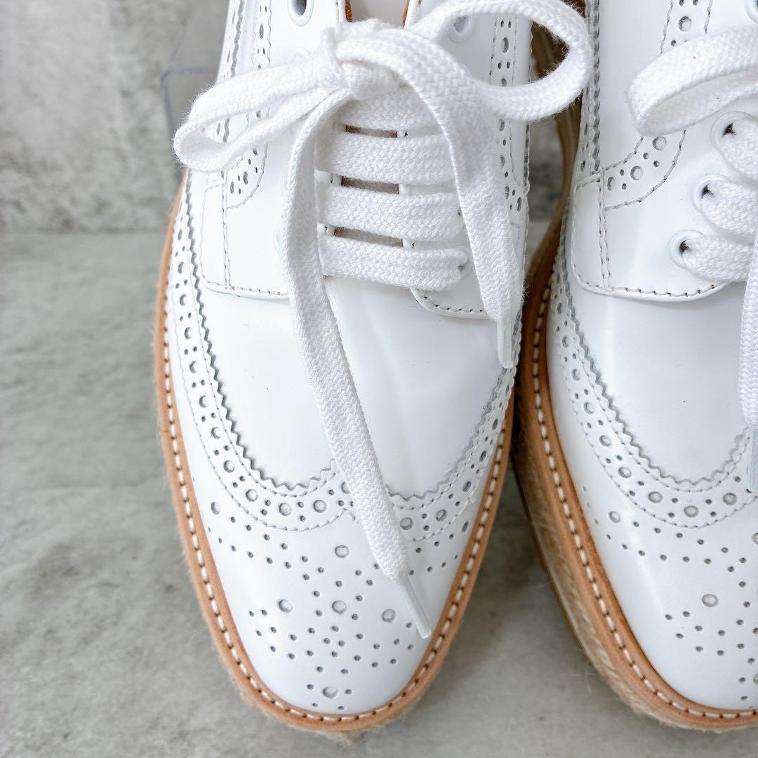 極美品 プラダ ウィングチップ エスパドリーユ 厚底 レザー プラットフォーム