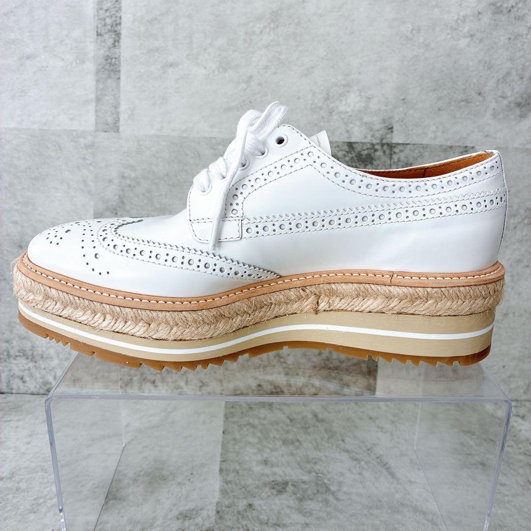 極美品 プラダ ウィングチップ エスパドリーユ 厚底 レザー プラットフォーム