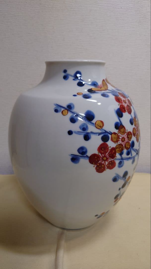篠田義一　金彩梅花花瓶　共箱　27.5cm