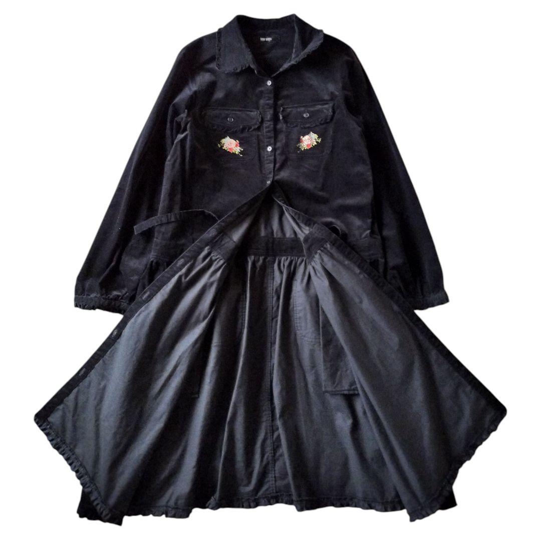 PINK HOUSE ピンクハウス コーデュロイ 薔薇 刺繍 ワンピース 黒