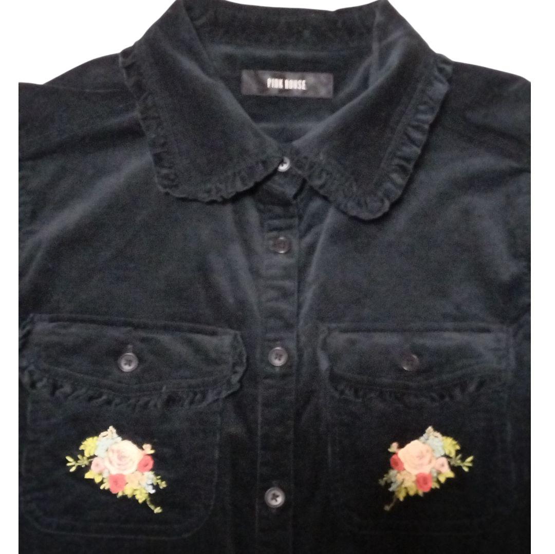 PINK HOUSE ピンクハウス コーデュロイ 薔薇 刺繍 ワンピース 黒